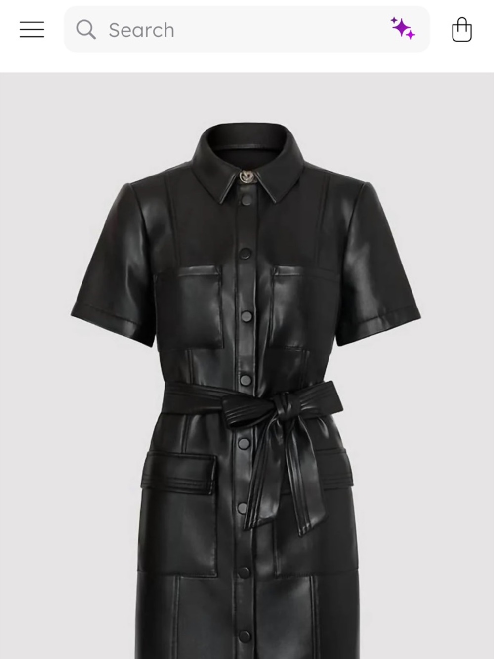Milly Vegan Leather Short-Sleeve Shirt Dress with Belt